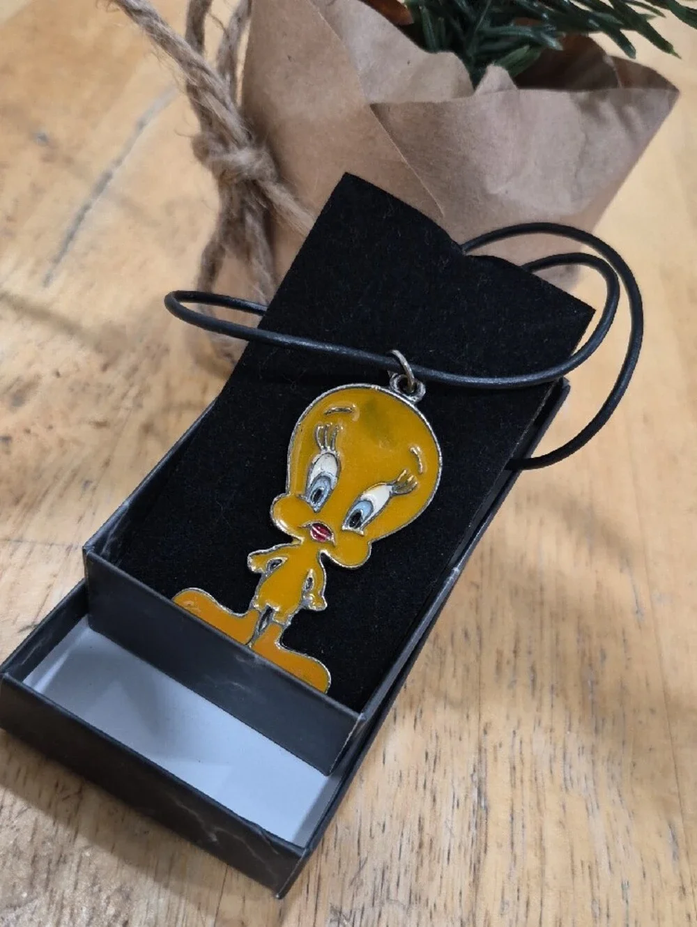 Source Unknown Yellow Tweety Pendant Necklace with Black Cord
